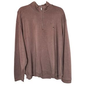 Tommy Bahama 1/4 Zip Pullover XXL Brown Pima Cotton Coastal Dad Quiet Luxury V12